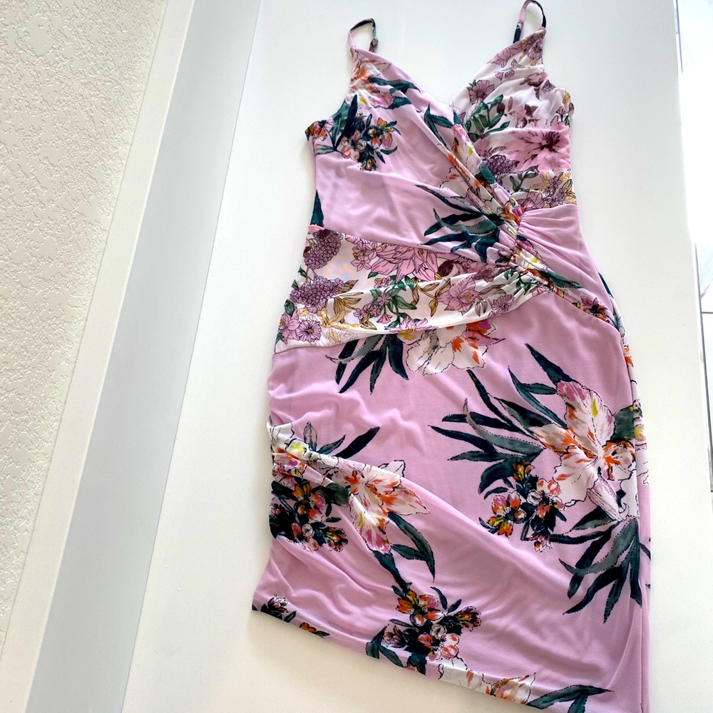 Guess Ruched spaghetti strap cocktail dress
